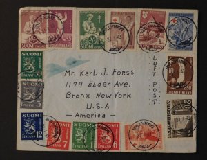 1948 Mylymaki Finland Airmail Cover to Bronx NY USA Multi Franked Semi Postals a