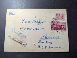 1948 Registered Romania Airmail Cover to Florence NJ USA