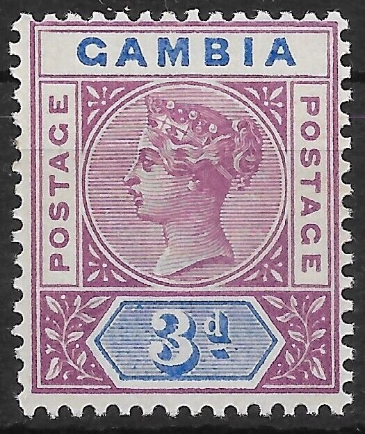 GAMBIA SG41 1898 3d REDDISH-PURPLE & BLUE MTD MINT*