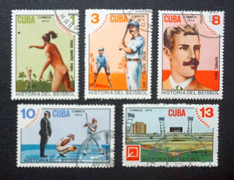Cuba Sc# 1930-1934  HISTORY OF BASEBALL sport Cpl set of 5  1974  used / cto