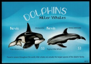 Nevis 2009 - Killer Whales - IMPERF Souvenir Stamp Sheet - Scott #1564 - MNH