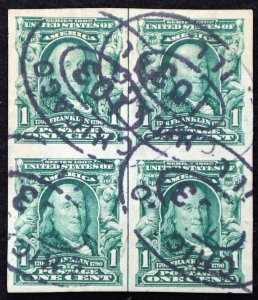 U.S. Used Stamp Scott #314 1c Franklin Vertical Line Block. Scott: +$95.00