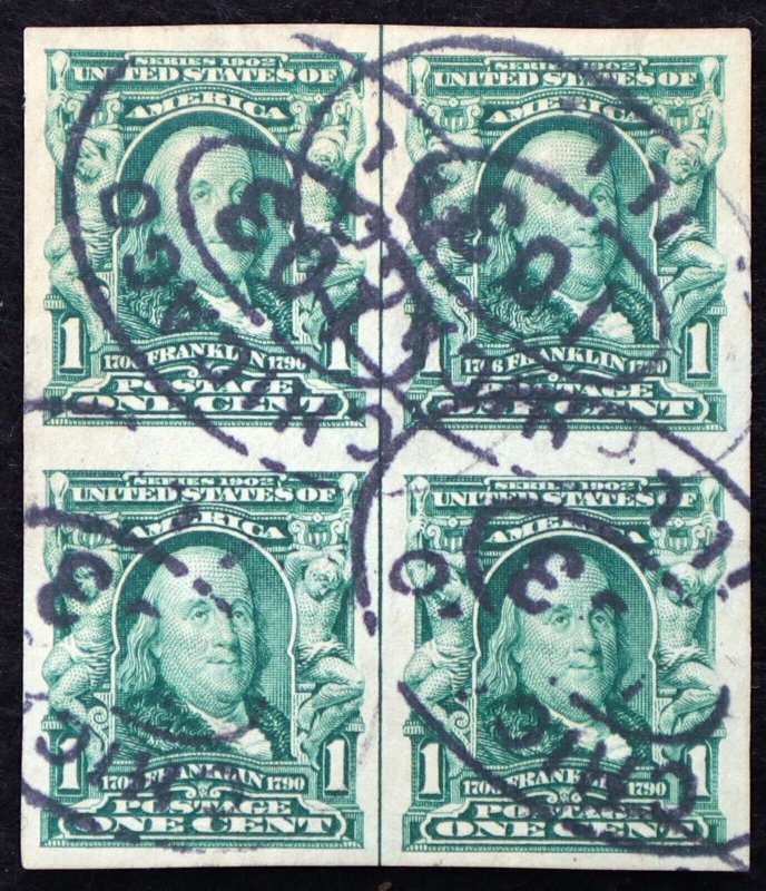 U.S. Used Stamp Scott #314 1c Franklin Vertical Line Block. Scott: +$95.00