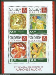 SOLOMON ISLANDS 75th MEMORIAL OF ALPHONSE MUCHA SHEET MINT NH