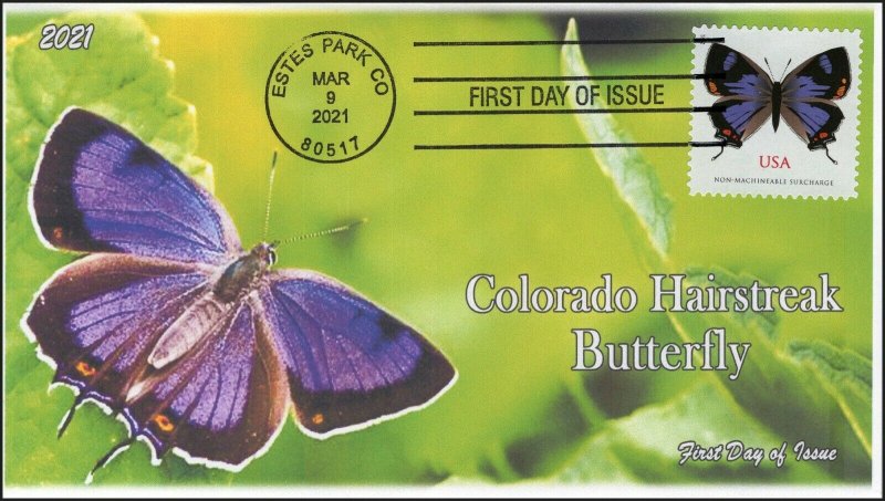 21-059, 2021,Colorado Hairstreak, First Day Cover, Estes Park CO, Butterfly,