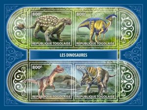 Togo - 2017 Dinosaurs on Stamps - 4 Stamp Sheet - TG17412a