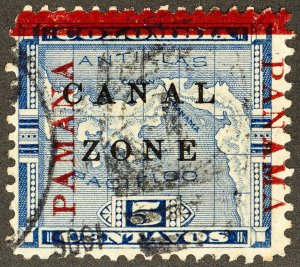 Canal Zone Stamps # 12 Used Variety Panama Error Reading Up Scott Value $70.00