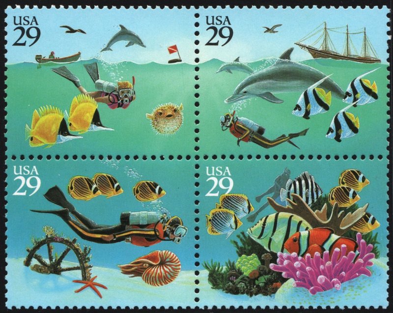 SC#2863-66 29¢ Wonders of the Sea Block of Four (1994) MNH