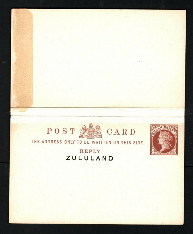 South Africa ZULULAND Overprint GB QV Stationery Reply Card{samwells-covers}O218