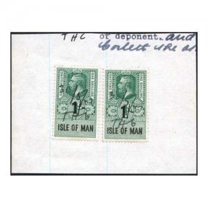 Isle of Man KGV 2-1/- Key Plate Type Revenues Used on Piece