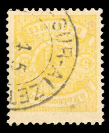 Luxembourg #42 Cat$95, 1881 5c yellow, used