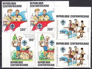 Central Africa, Scott cat. 497-498, 500 ONLY. Scouting Anniv. IMPERF Pairs.  ^