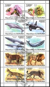 Burundi 2011 Wild Cats Whales Honeybees Sheet Used / CTO