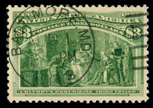 MOMEN: US STAMPS #243 USED PSE GRADED CERT XF-SUP 95