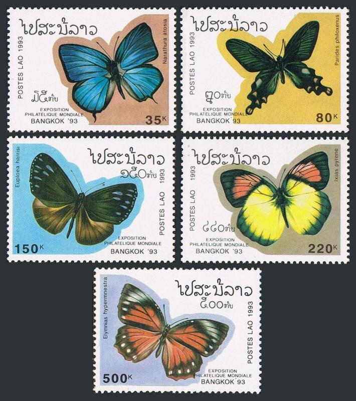 Laos 1143-1147,1148,MNH.Michel 1378-1382,Bl.146. BANGKOK-1993.Butterflies.