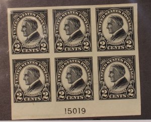 Scott 611 - 2 Cents Harding OG MH Imperf Plate Block Of 6 - SCV - $70.00 #15019