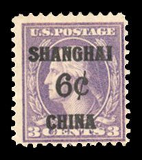 United States, Offices in China #K3 Cat$55, 1919 6c on 3c violet, hinged