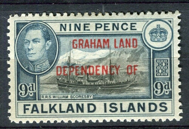 FALKLANDS; 1941 early GRAHAM LAND Optd. on GVI Mint hinged 9d. value