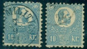 HUNGARY #4, 4a, 10kr Litho in blue & pale blue, used, VF for issue Scott $250.00