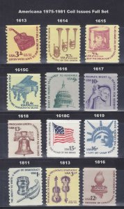 US 1613//1816 MNH 1975-1981 Americana Coil Full Set Very Fine