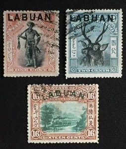 1897-1902 LABUAN opt NORTH BORNEO 3V Used SG#89 90 & 116 NB3536