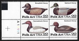 US 2141a (2138-41) Folk Art (Duck Decoy) MNH Plate Block of 4.  FREE SHIPPING!