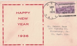 1 Jan 1936 Naval Cover, Happy New Year, USS Dale DD-353