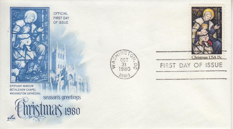 1980 Christmas Epiphany Window Washington Cathedral (Scott 1842) FDC Artcraft