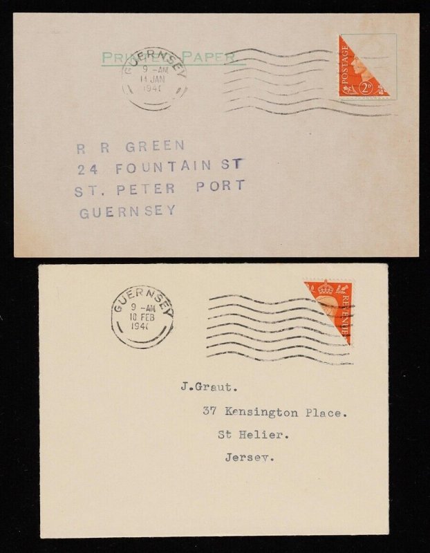 GREAT BRITAIN - GUERNSEY 1941 German Occup bisect provisional cover & PC. 