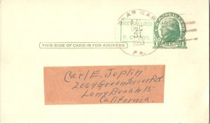 United States Pennsylvania Bear Gap 1953 4f-bar  1909-1953  Postal Card  Phil...