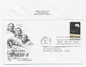 US 1371 (Me-5 var) 6c Apollo 8 single on FDC Artcraft Cachet Variety ECV $15.00