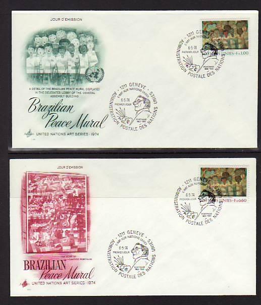 UN Geneva 41-42 Mural 1974 Artcraft S/2 U/A FDC C703