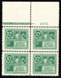 US E7 10c Special Delivery Top Plate Block of 4 #4916 Mint VF OG LH SCV $560