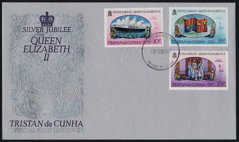 Tristan Da Cunha 213-5 on FDC Queen Elizabeth Silver Jubilee, Royal Yacht, Flag