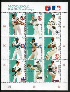St. Vincent 1989 MLB Baseball - Randy Johnson - Sheet of 9 SPECIMEN Stamps - MNH
