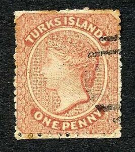 Turks and Caicos SG5 1d Wmk Star S/ways Perf 11-12.5 x 14.5-15-5 (a bit toned)