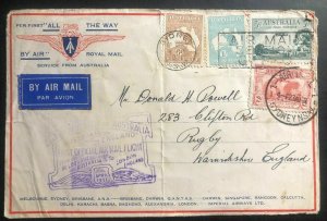 1931 Sydney Australia First All The Way Flight Airmail Cover To Rugby England