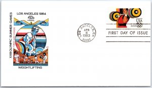 U.S. FIRST DAY COVER WEIGHTLIFTING AT THE 1984 LOS ANGELES SUMMER OLYMPICS 1983