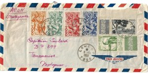 TOGO 1953 AIR MAIL LOME RP TO TAMAMARINE MADAGASCAR FRANKE ATTRACTIVE 6 COLOR FR