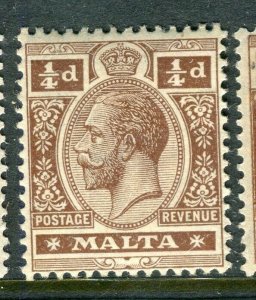 MALTA; 1914-21 early GV issue fine Mint hinged shade of 1/4d. value