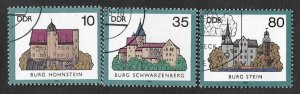 SE)1985 DDR, FROM THE CASTLES SERIES, 3 CTO STAMPS