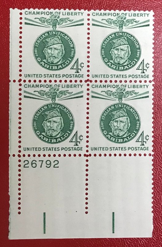 1960 US Scott 1168 MNH Plate block 4 cent Garibaldi Champion of Liberty Lot 1043