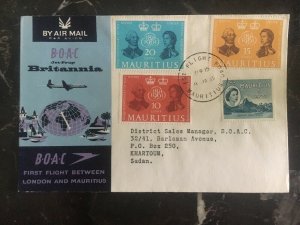 1962 Mauritius First Flight Cover FFC London Mauritius Britannia To Sudan