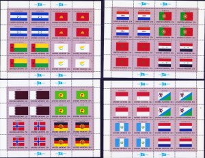 UN 25¢ Flag Sheets 8 Different 1988-1989 MNH