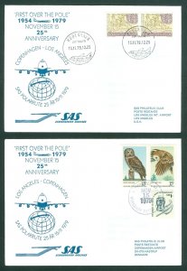 Denmark. USA 2 Flight Covers 1979. SAS 1954-1979. Polar. Copenh.-Los Angeles.Owl