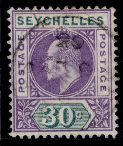 SEYCHELLES EDVII SG52, 30c violet & dull green, VERY FINE USED. Cat £20. CDS