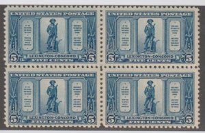 U.S. Scott #619 Minuteman - Lexington-Concord Stamp - Mint NH Block of 4