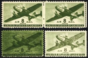 #C26 8c Olive Green 1944 Air Post Small Group of Errors MLH & MNH 3 Items