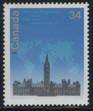 Canada 1985 MNH Sc 1061i 34c Stylized map, Parliament - Inter-Parliamentary U...