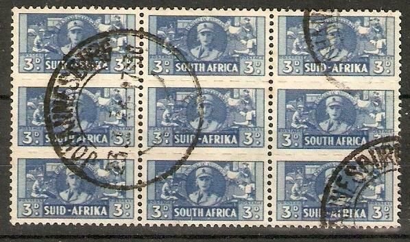 SOUTH AFRICA SG101 1942 3d BLUE USED BLOCK OF 3 UNITS